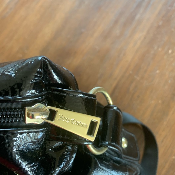 Juicy Couture Black Patent Leather Monogram Crossbody Shoulder Hand Carry Purse - Picture 3 of 6